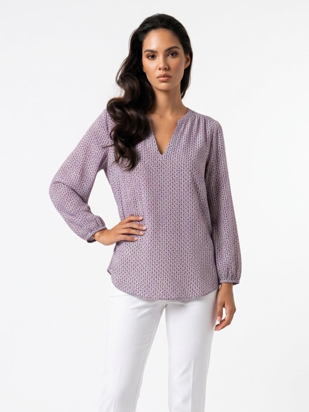 fun 2 fun Pink and Blue Geometric V-Neck Tunic Xl